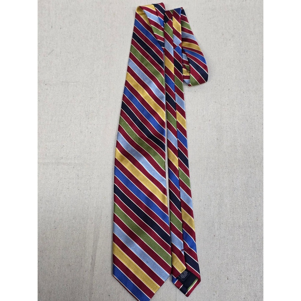 Paul Fredrick Silk Tie Mens Multi Color Striped Hand Made in Italy Necktie